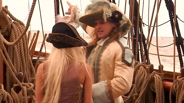 Blonde and brunette hotties enjoy sexual adventures with pirates