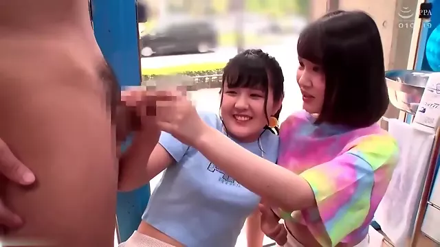 Shy Japanese Beauties Gives Handjob Cumshot To Stranger In