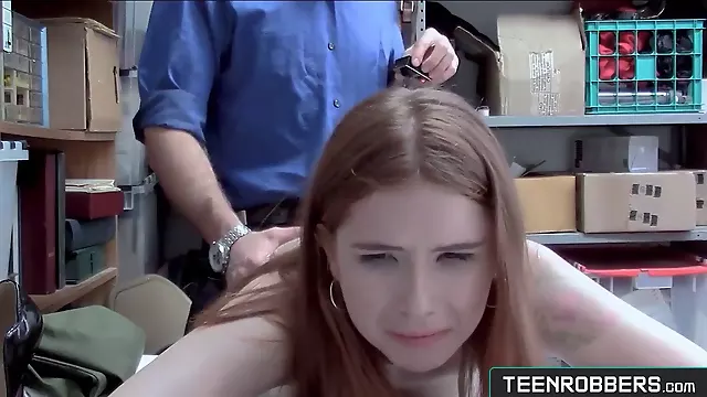 Petite red haired teenage thief pounded in doggystyle by mall guard - teenrobbers.com