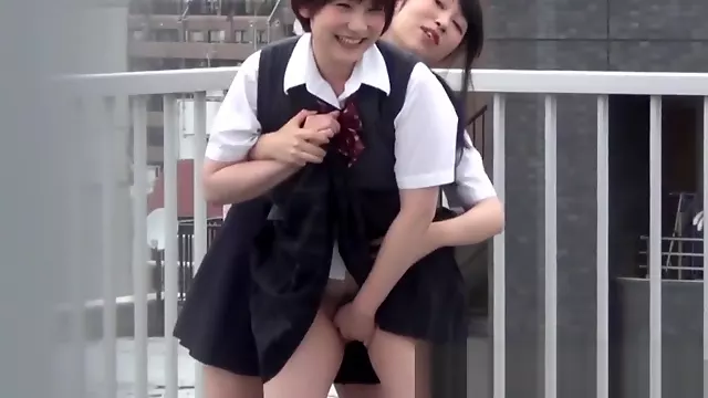 Japanese schoolgirl with hairy pussy peeing outside