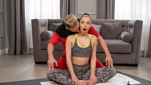 Hot yoga babe Anastasia Brokelyn gets boned on the couch