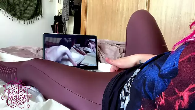 Leather leggings, watching porn, spy masturbation