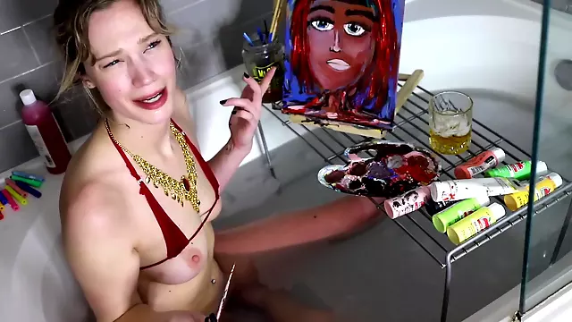 Paint Hub: Episode 1: Julia Roxanna Redfoot Paints A Portrait Topless In The Tub! P6