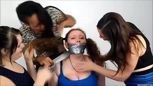 Thick Bondage Slut Heavily Gagged By 3 Girls