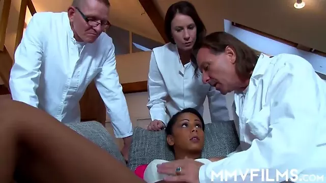 Shy teen girl gets her pussy checked by 3 doctors