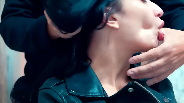 Hot Stepmom In Leather Jacket Loves Long Kisses On The Neck