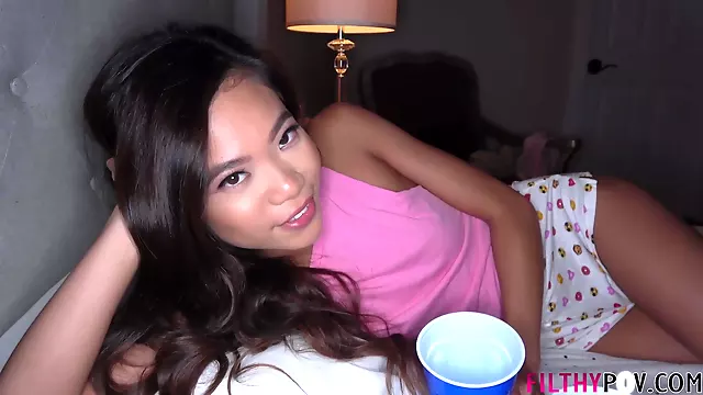 Asian woman sucking and fucking in POV