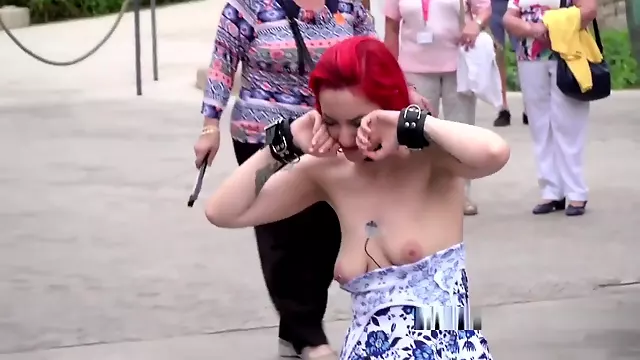 Bare Tits Redhead Disgraced In Public