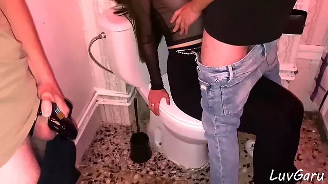 Filming Hotwife Flashing Tits And Takes Huge Cumshot In Public Toilet From Stranger
