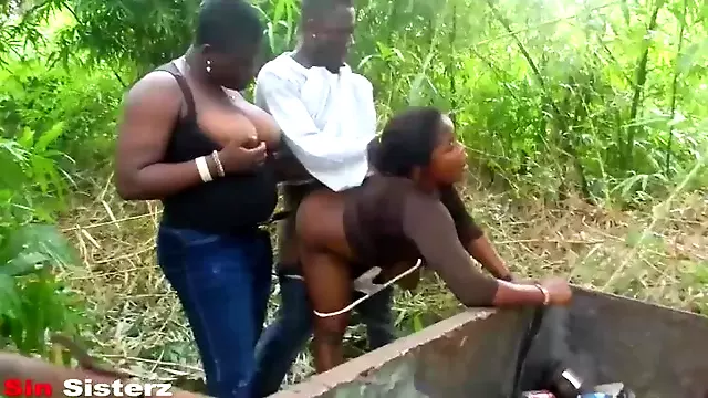 AFRICAN GIFT INVITED ABOKI TO THE BUSH AND HER SISTER TO FUCK THEIR LOCAL VAGINA SIN SISTERZ