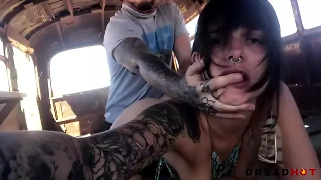 Porn inside an abandoned Bus in DESERT -Amateur Porn Vlog 2