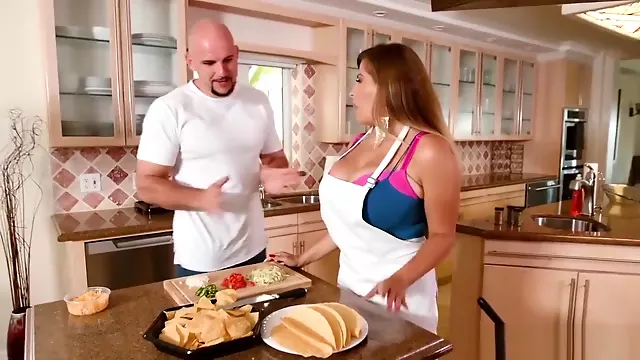 Busty Latina teaches JMac how to fill taco shells