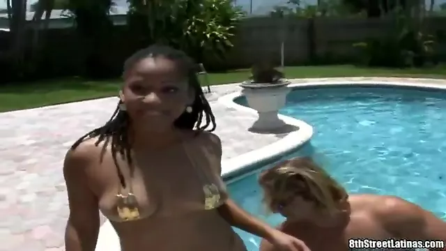 Black beauty Tia is fucking at the pool