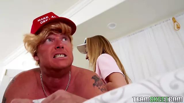 Teen girl in MAGA hat getting nailed by a man who looks exactly like Donald Trump