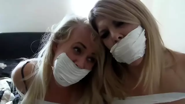 Blonde women got tied up by a burglar who just wanted to see those big boobs