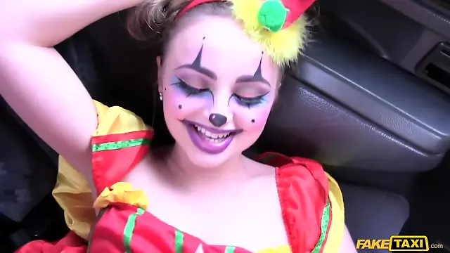 Taxi driver banged sexy clown Lady Bug on the backseat