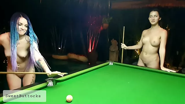 Two Naked Sluts Play Billiards In A Night Bar