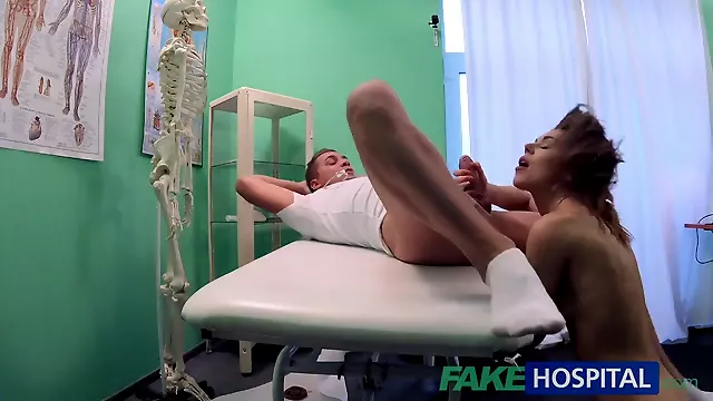 Dirty doctor pounds & creampies thief's creamy pussy in fake hospital office